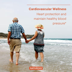 Nature4U heart health concept with capsule and cardio graphic illustrating potential cardiovascular support.