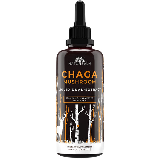 Naturealm Chaga tincture bottle with amber liquid for daily wellness support
