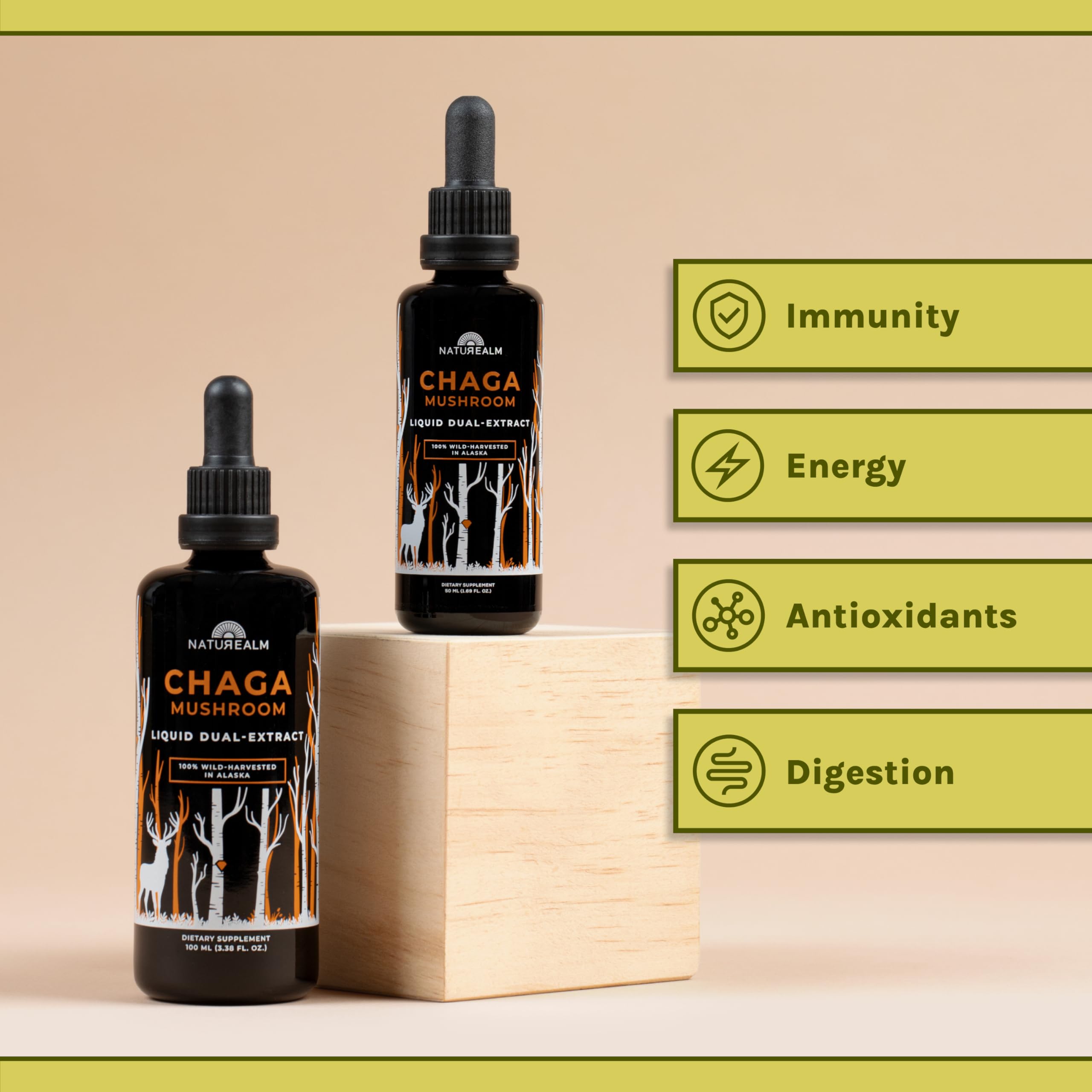 Dosing dropper with Naturealm chaga tincture ready for use
