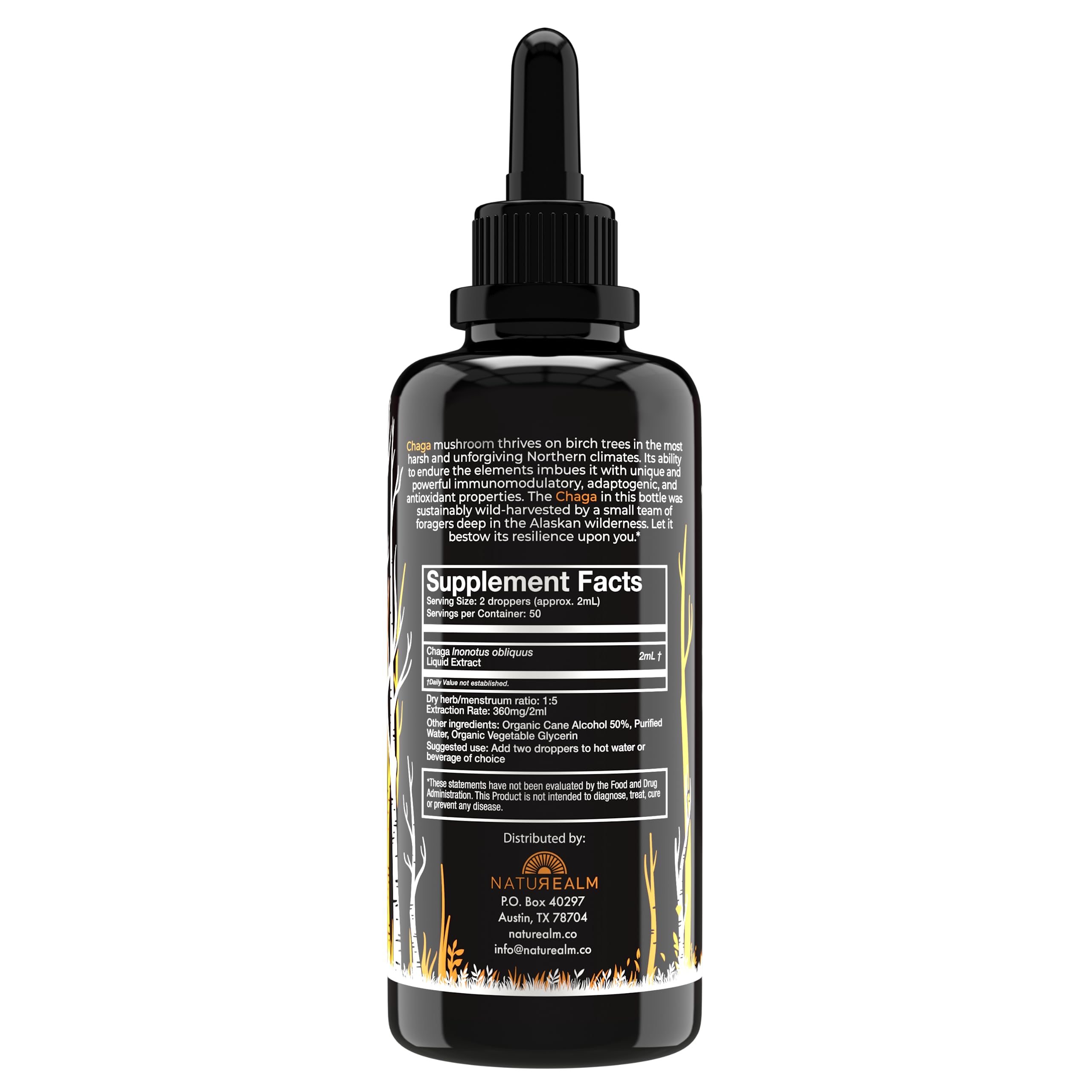 Close-up of amber Naturealm tincture showing liquid clarity and extraction quality