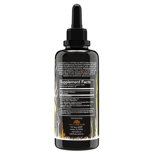 Close-up of amber Naturealm tincture showing liquid clarity and extraction quality