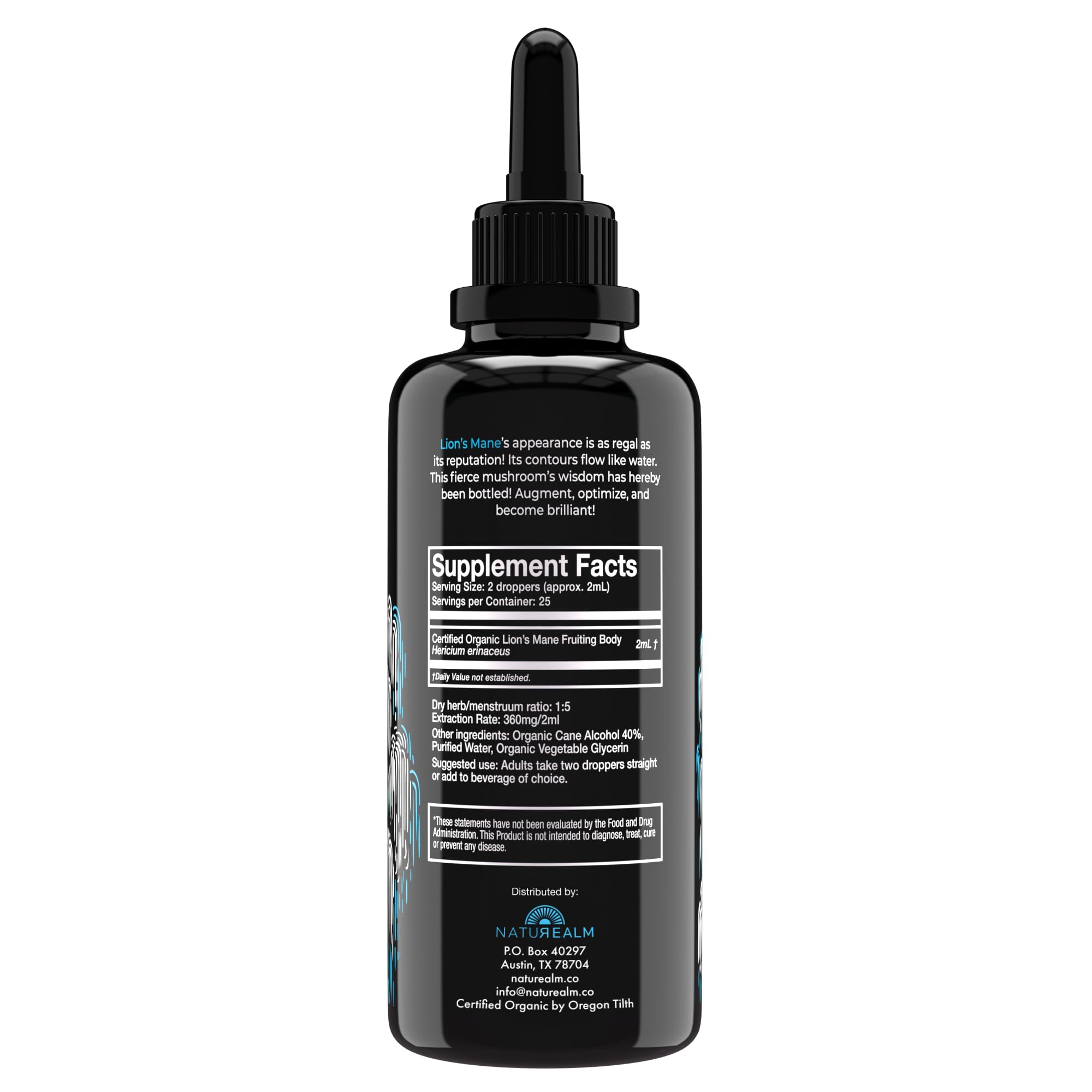 Naturealm Lion’s Mane tincture dropper for precise dosing