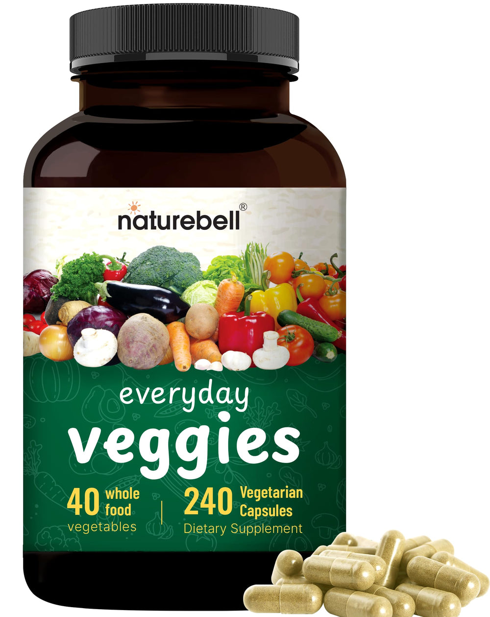 NatureBell 40 vegetables blend capsules emphasize greens for everyday vitality.