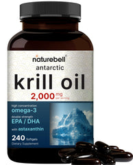 NatureBell Antarctic Krill Oil bottle showing softgels designed for omega-3 support
