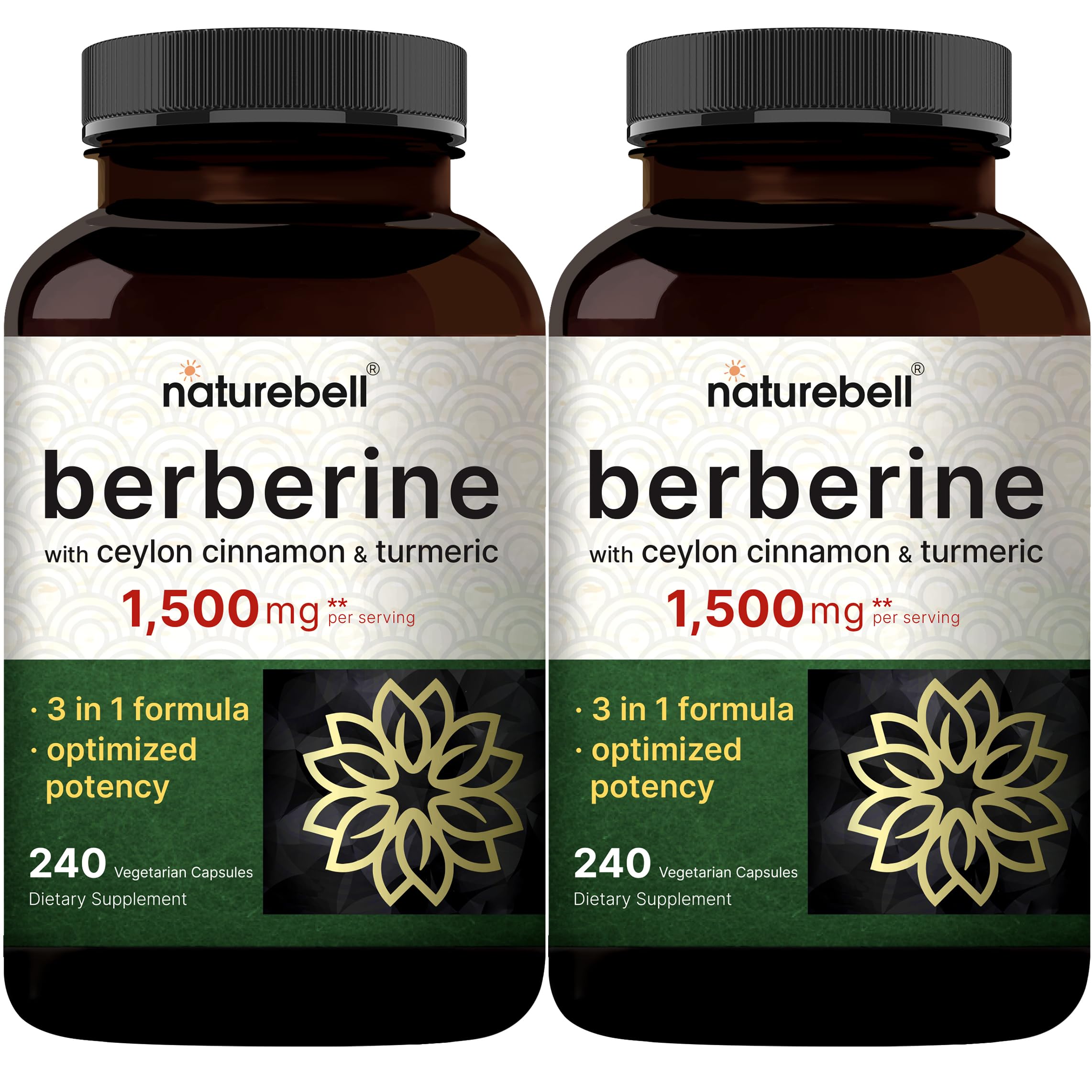 NatureBell Berberine bottle pour highlights a 3-in-1 blend for daily wellness