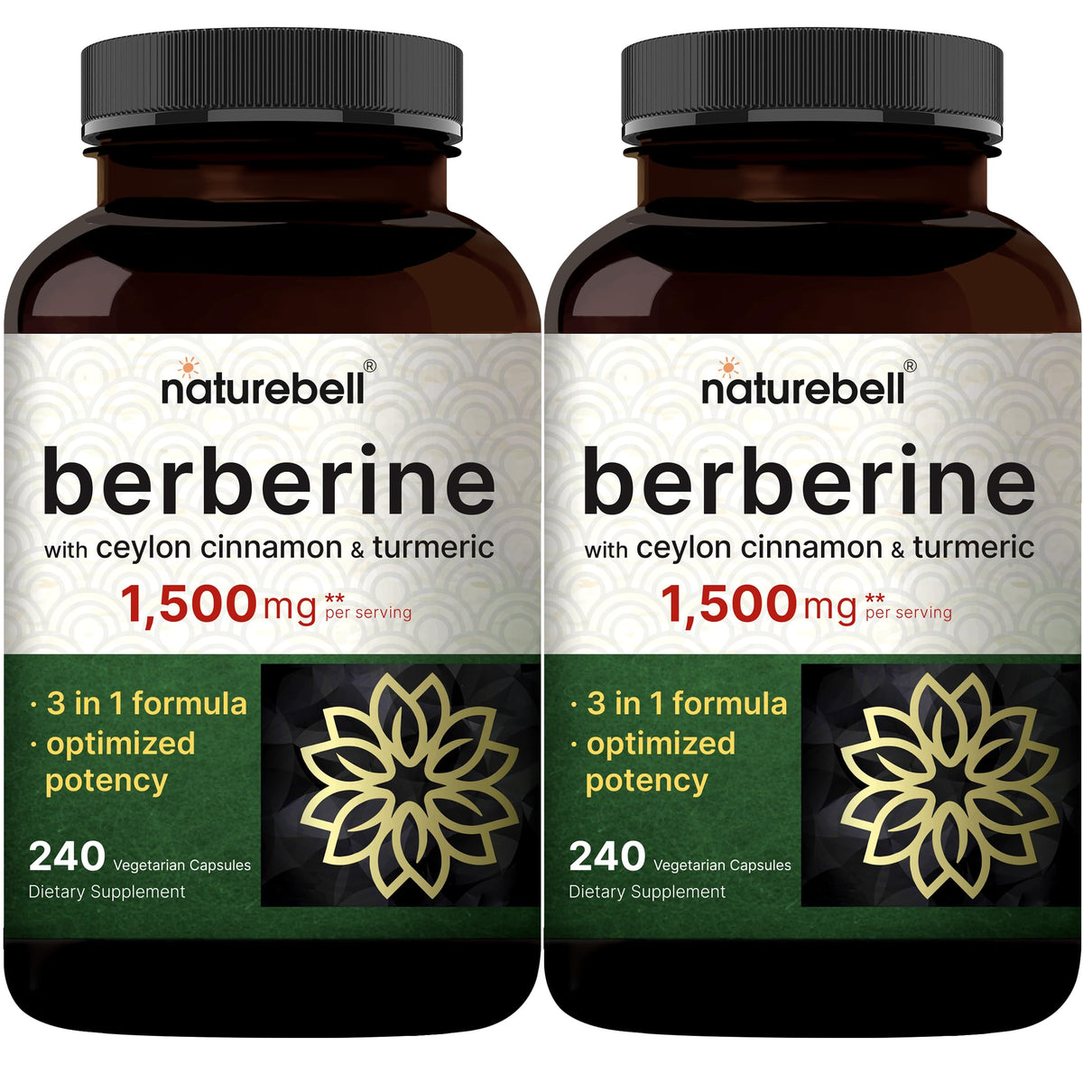 NatureBell Berberine bottle pour highlights a 3-in-1 blend for daily wellness