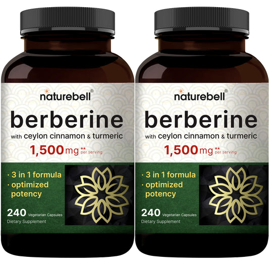 NatureBell Berberine bottle pour highlights a 3-in-1 blend for daily wellness