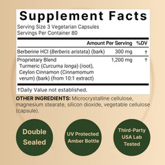 NatureBell Berberine capsules close-up, showing vegan veggie capsules and berberine content