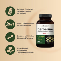 NatureBell Berberine ingredients label highlights berberine, cinnamon, turmeric