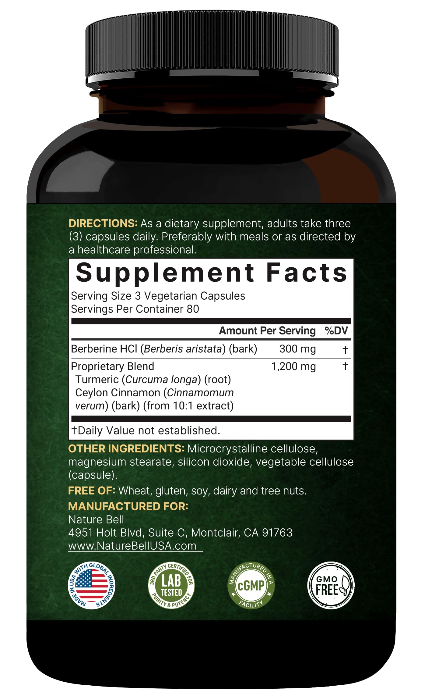 NatureBell Berberine lab-tested seal confirms safety and potency