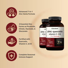 NatureBell bottle label highlights quercetin, zinc, C and D3