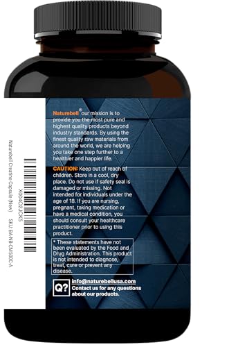 Close-up of NatureBell Creatine Capsules highlighting micronized, easy-to-absorb formula.