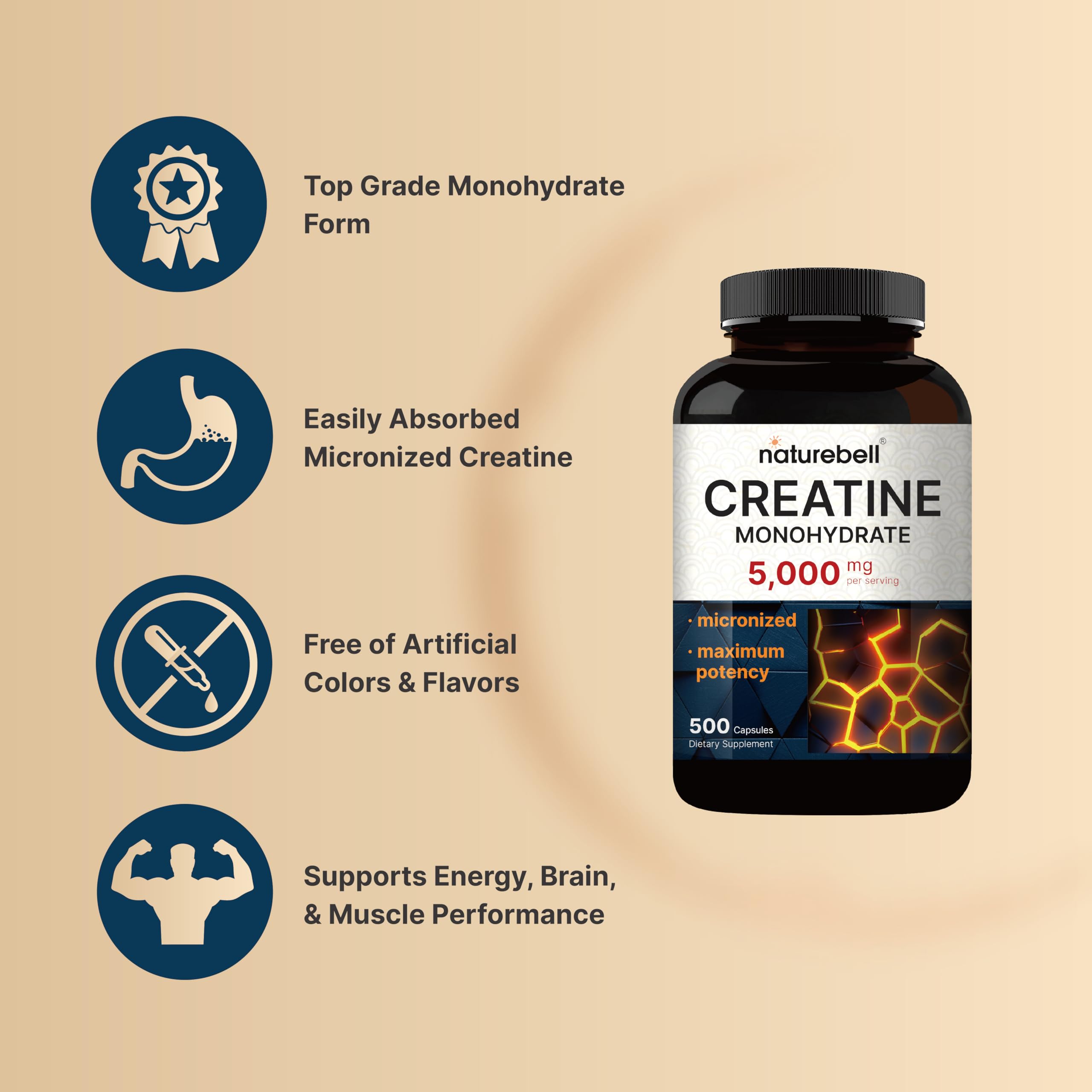 Third-party tested badge on NatureBell Creatine Capsules for safety and potency.