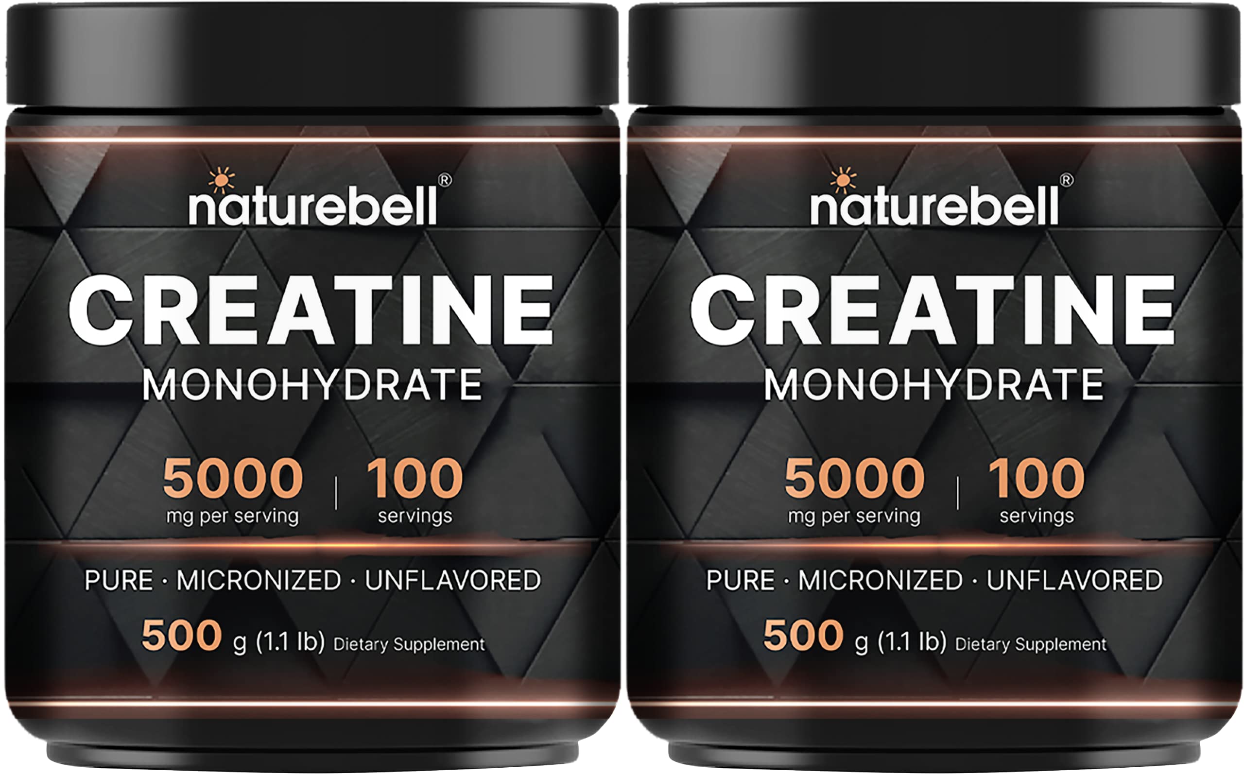 NatureBell creatine monohydrate two-pack containers for reliable pre- and post-workout support