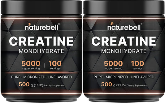 NatureBell creatine monohydrate two-pack containers for reliable pre- and post-workout support