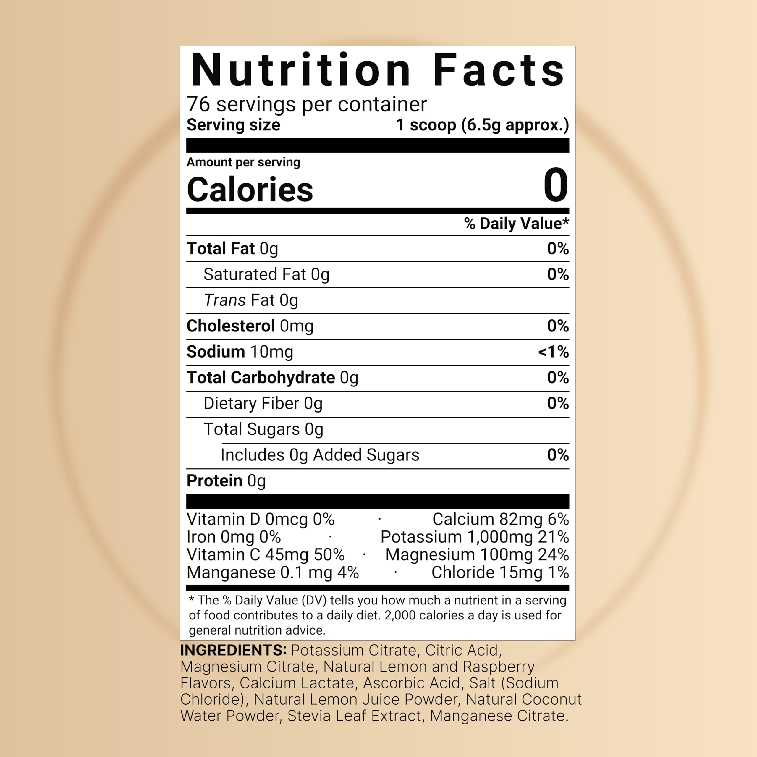 NatureBell Electrolytes Powder label close-up shows potassium-rich formula for balanced hydration.
