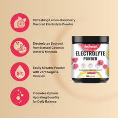 Glass with dissolving powder demonstrates easy mixability and refreshing lemon-raspberry flavor.