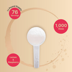 Scoop beside tub highlights convenient serving for quick hydration.