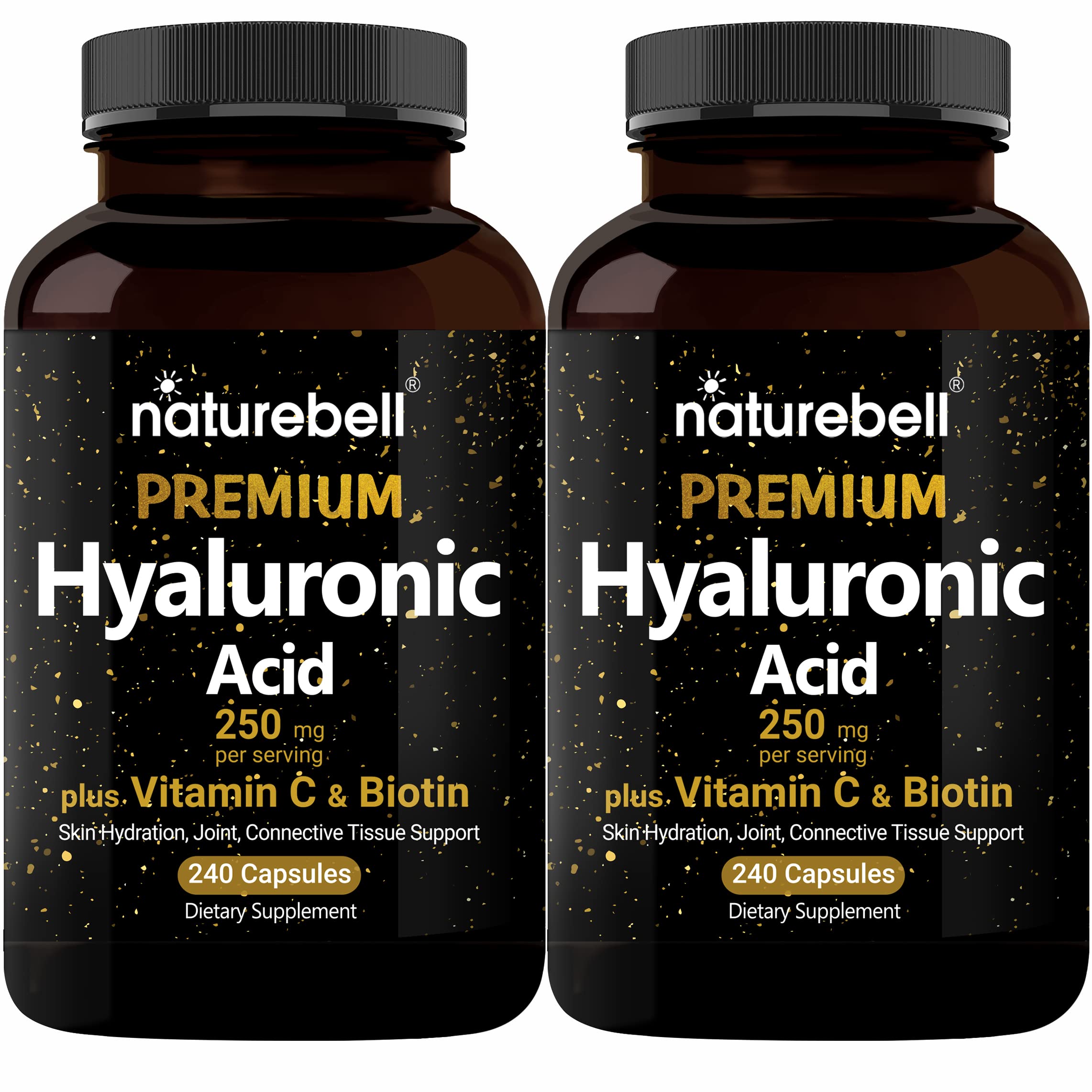 NatureBell hyaluronic acid 2-pack bottles showing hydration support for skin and joints.