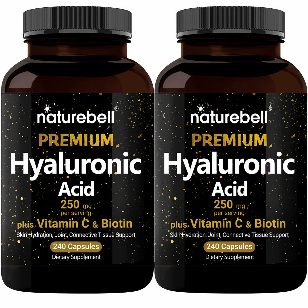 NatureBell hyaluronic acid 2-pack bottles showing hydration support for skin and joints.
