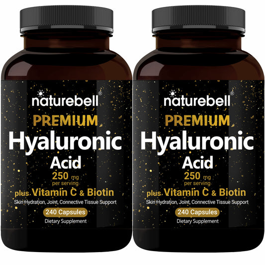 NatureBell hyaluronic acid 2-pack bottles showing hydration support for skin and joints.
