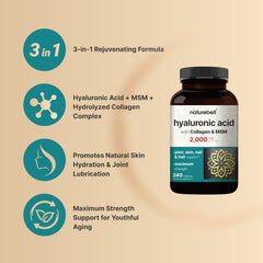 NatureBell hyaluronic acid ingredients label highlights non GMO and allergen free.