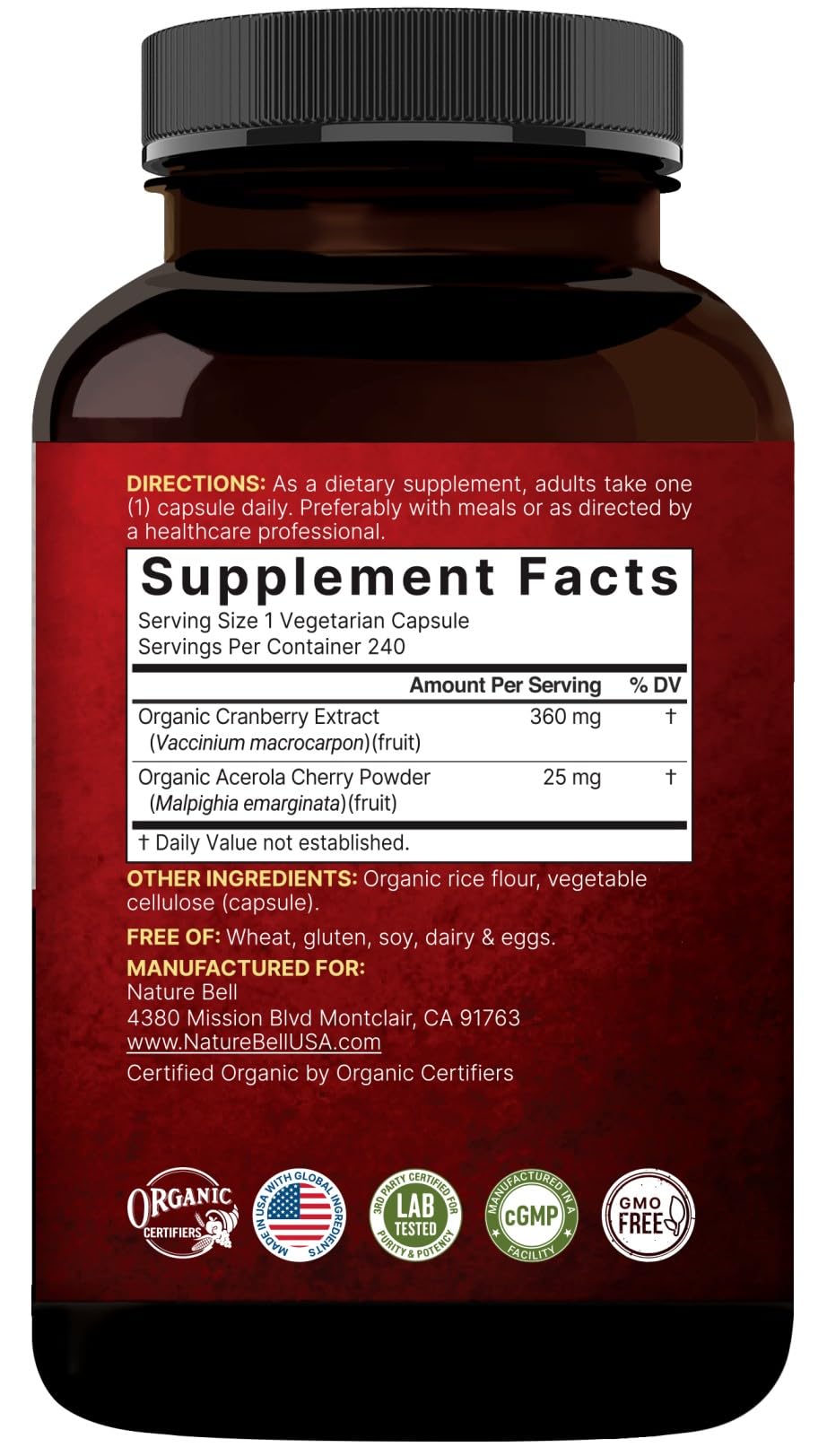 NatureBell lab-tested seal on bottle indicates safety and potency.