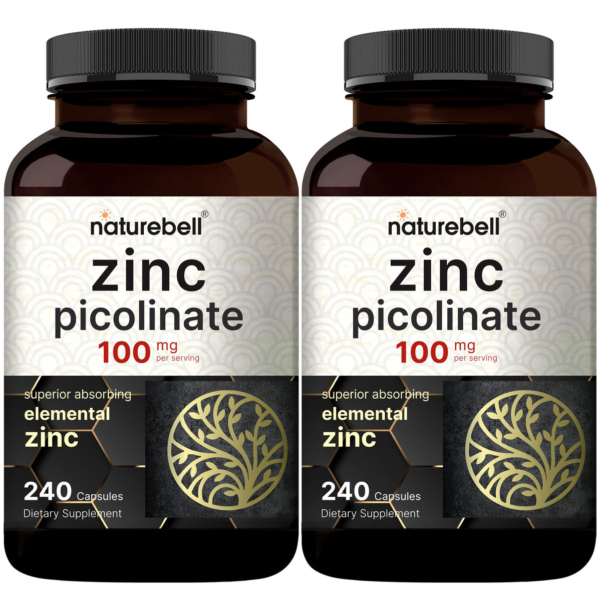 NatureBell maximum-strength zinc 100mg bottle front view for daily support.
