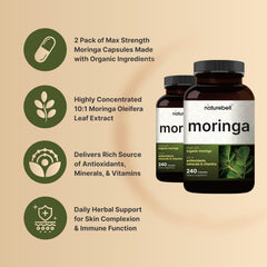 NatureBell Moringa capsules closeup, highlighting capsule texture and potency.