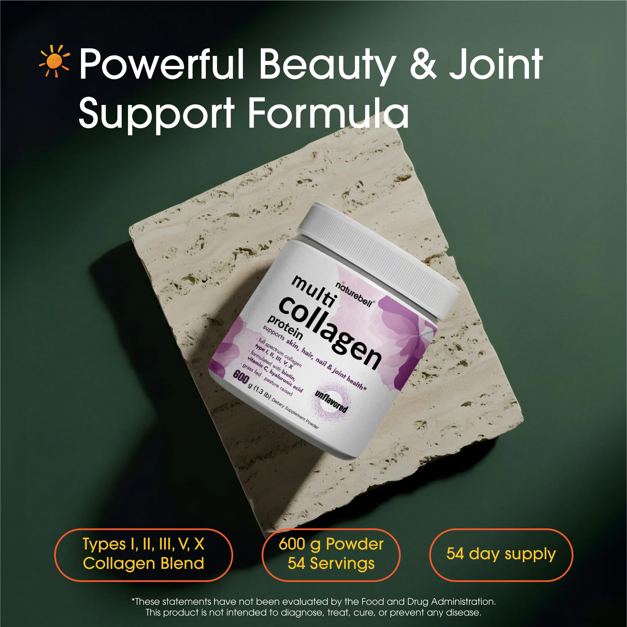 NatureBell label close-up highlighting hydrolyzed collagen for better absorption.