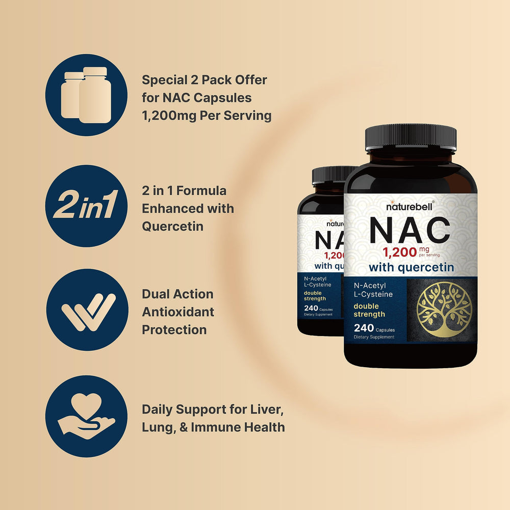 NatureBell NAC + Quercetin capsules close-up for easy-to-swallow design