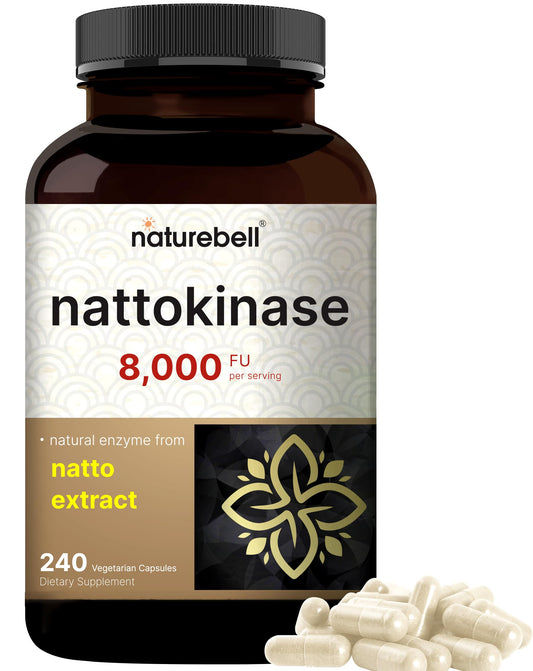 NatureBell nattokinase bottle front showing 8,000 FU strength for daily cardiovascular support