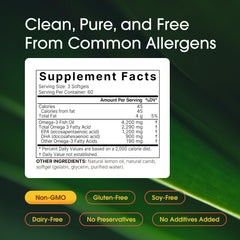 Closeup of NatureBell Omega-3 softgels highlighting lemon scent and burpless design