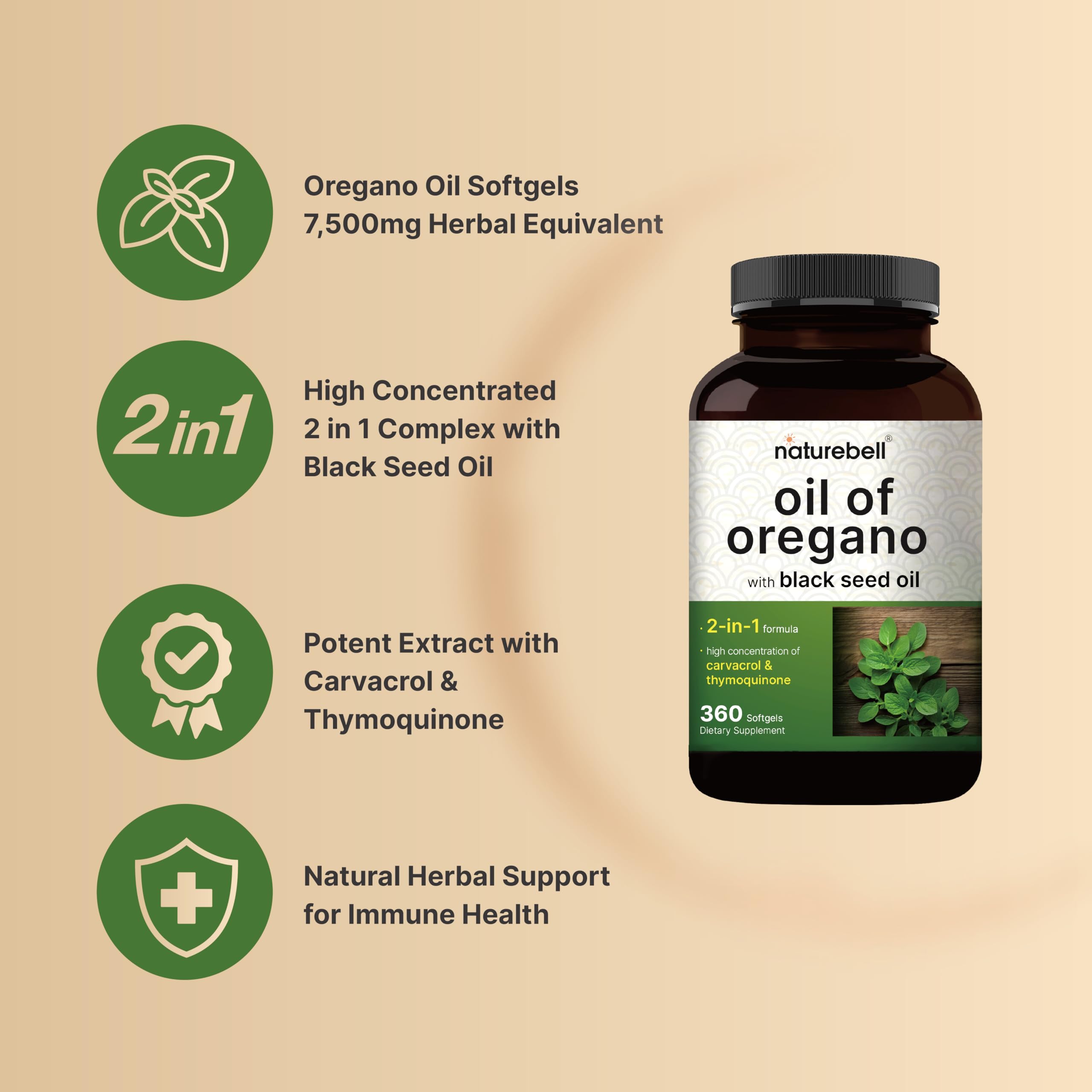 NatureBell oregano oil extract with carvacrol close-up highlighting potency.