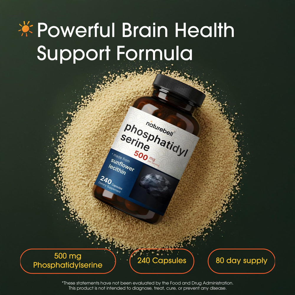 NatureBell phosphatidylserine capsules close-up showing easy-to-swallow capsules.