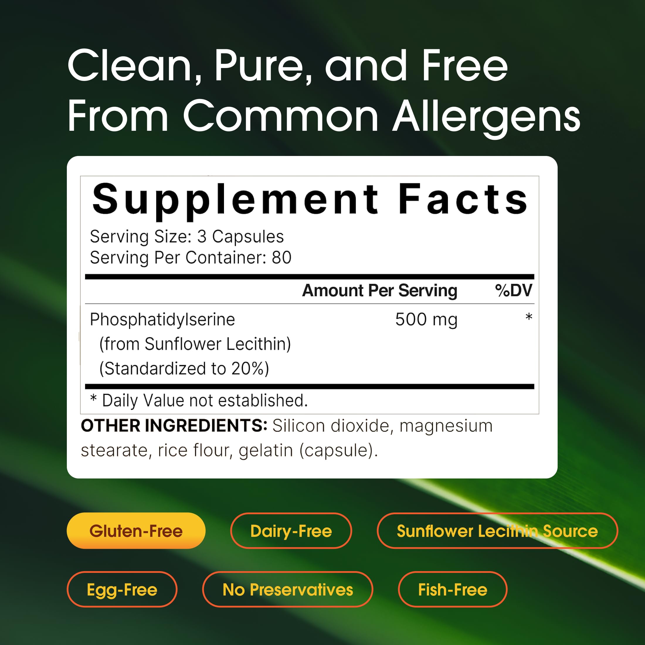 NatureBell phosphatidylserine label detail highlighting purity and potency.