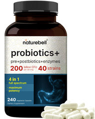 NatureBell Probiotic 200B CFU bottle on shelf for daily digestive support.