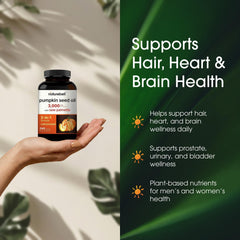 NatureBell Pumpkin Seed Oil bottle with pills supports a simple daily wellness routine.