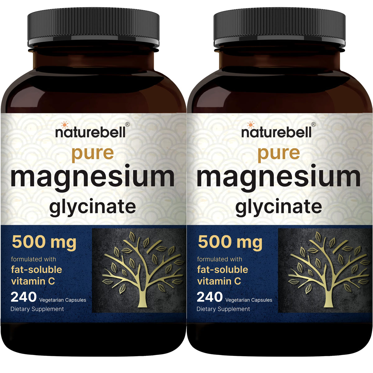 NatureBell Pure Magnesium Glycinate 500mg bottle front showing clean, filler-free formula.