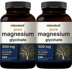 NatureBell Pure Magnesium Glycinate 500mg bottle front showing clean, filler-free formula.