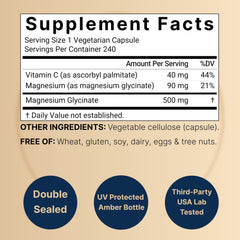 NatureBell Pure Magnesium Glycinate 500mg bottle label closeup highlighting chelated magnesium.