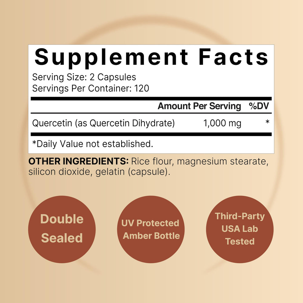 NatureBell Quercetin 1,000mg capsules close-up showing easy-to-swallow form