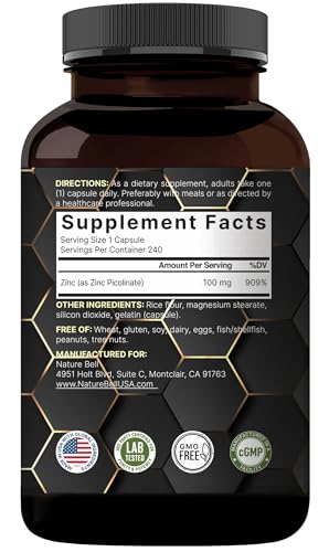 NatureBell two-pack zinc supplement label view highlighting non-GMO quality.