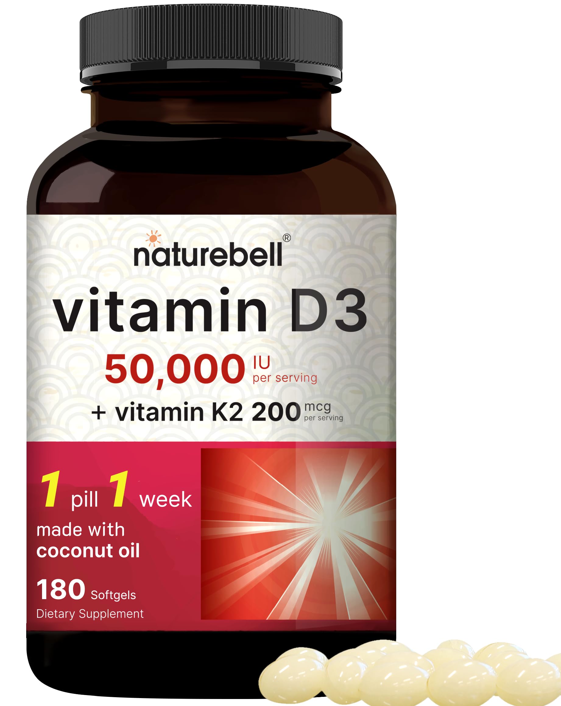 NatureBell Vitamin D3 K2 softgels bottle illustrating high-potency bone support