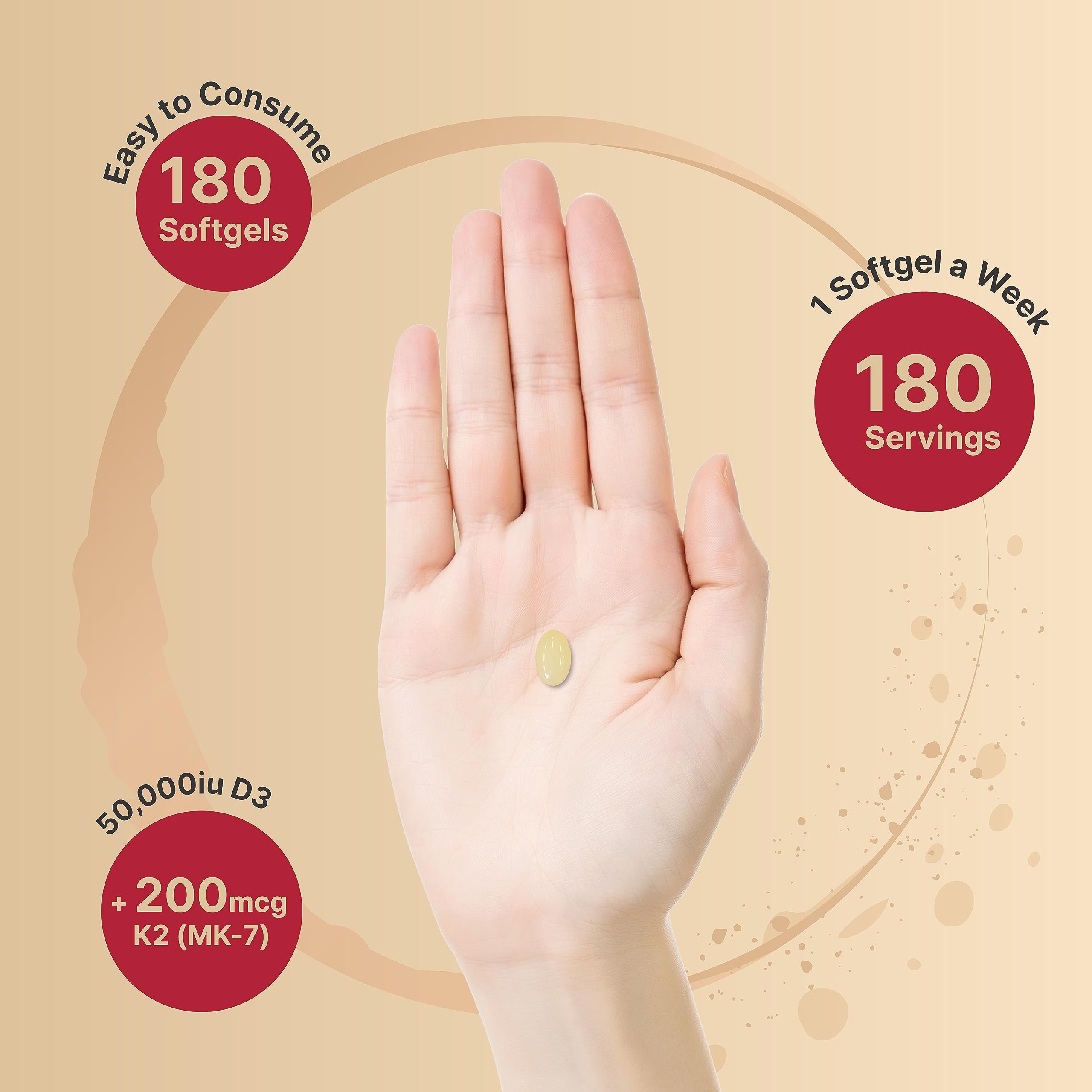 NatureBell D3 K2 softgels pouring from bottle suggests easy weekly dose