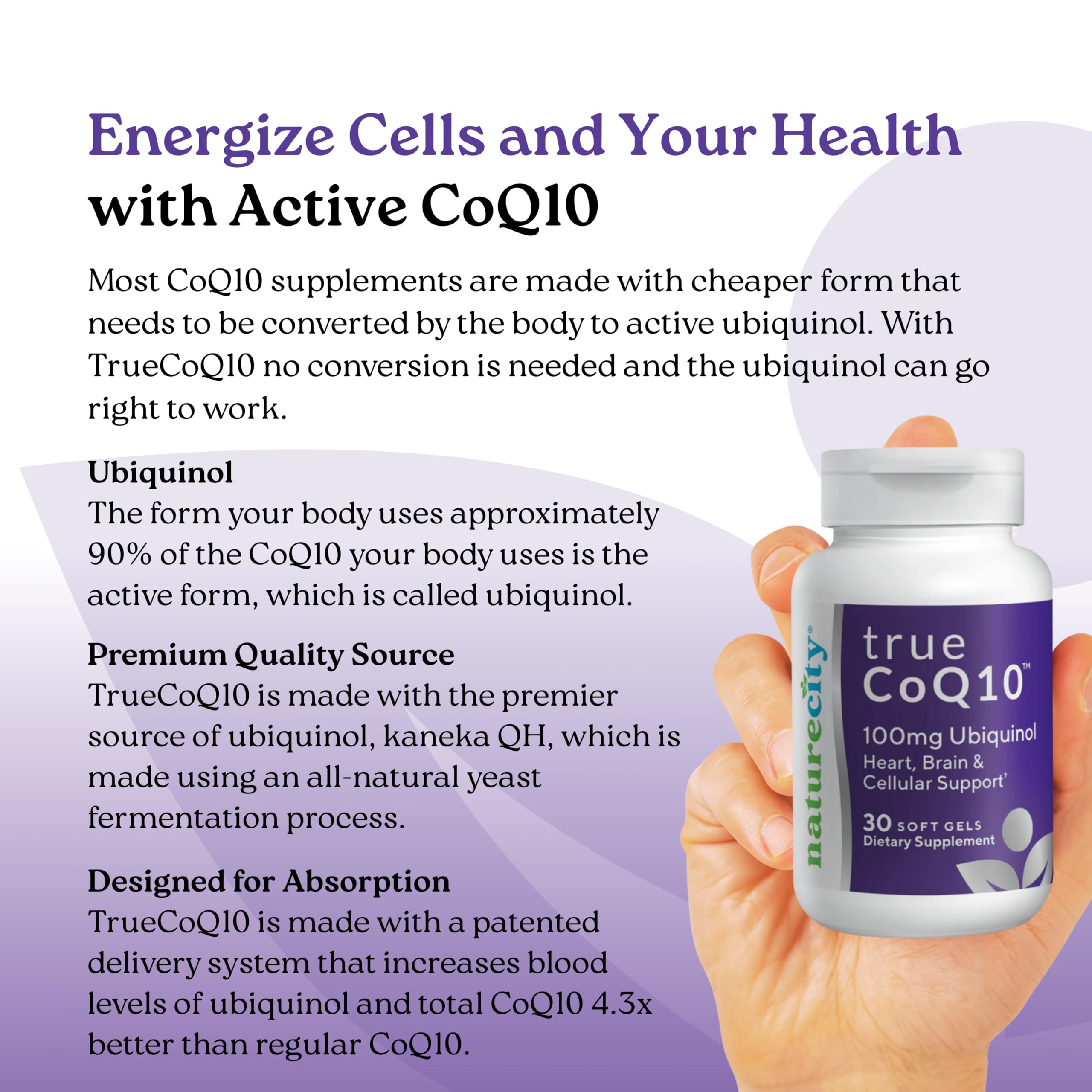 NatureCity Kaneka QH ubiquinol bottle emphasizes stabilization technology for consistent potency.