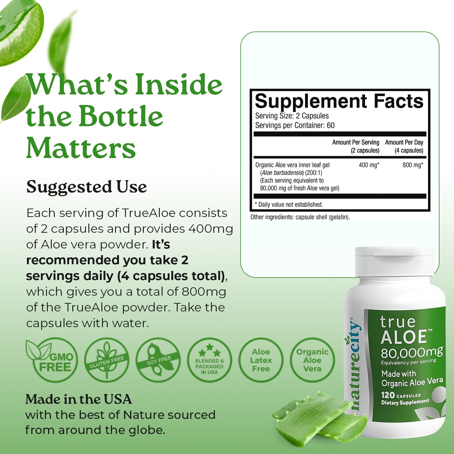 NatureCity True-Aloe packaging with 720 capsules for ongoing routine use