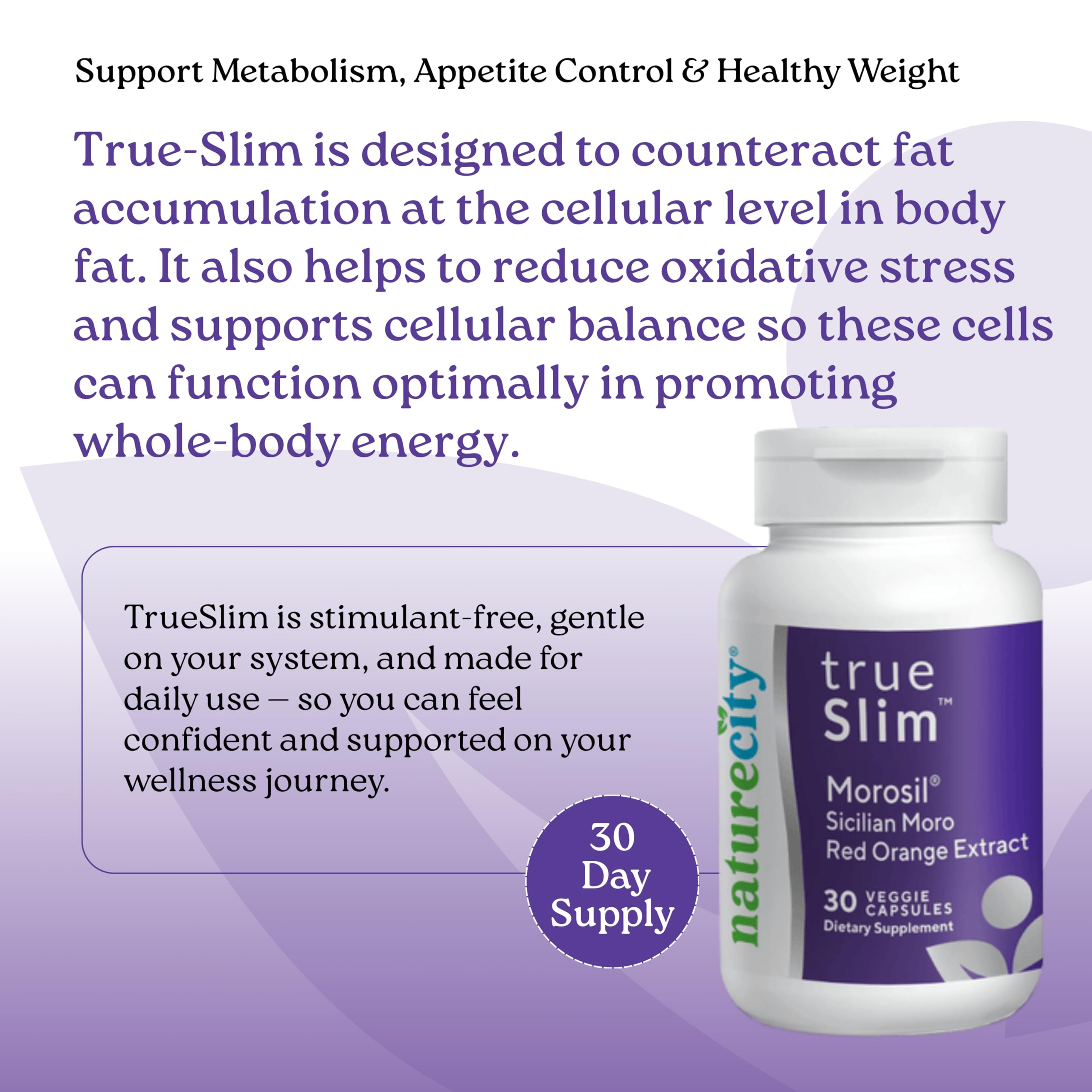 Close-up of NatureCity True-Slim Morosil capsules highlighting 400mg Morosil