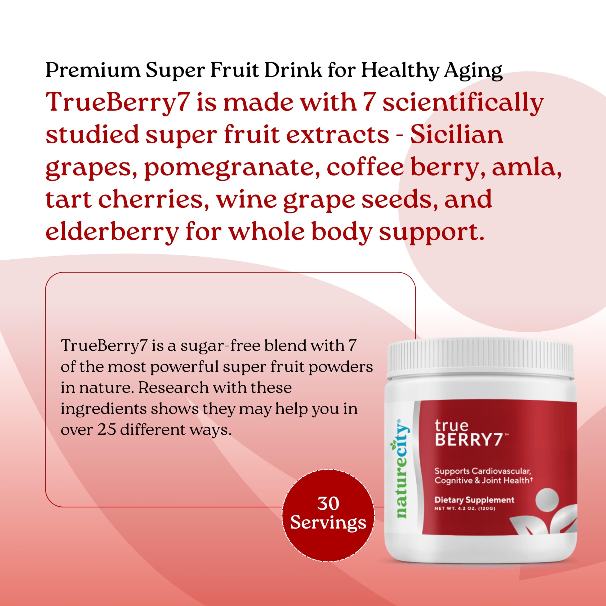 NatureCity TrueBerry7 glass with prepared drink for a refreshing polyphenol boost.