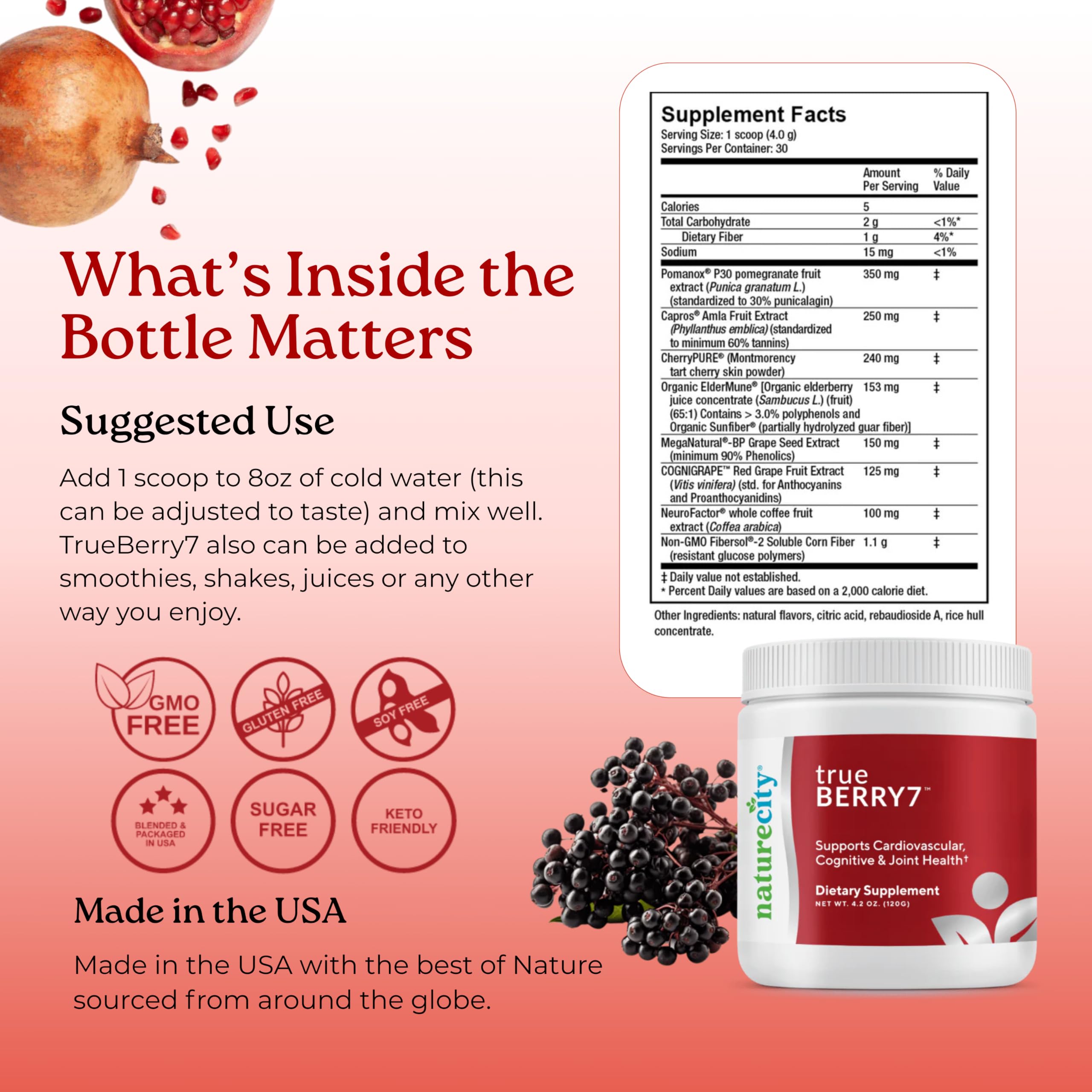 NatureCity TrueBerry7 powder scoop ready for a sugar-free drink.